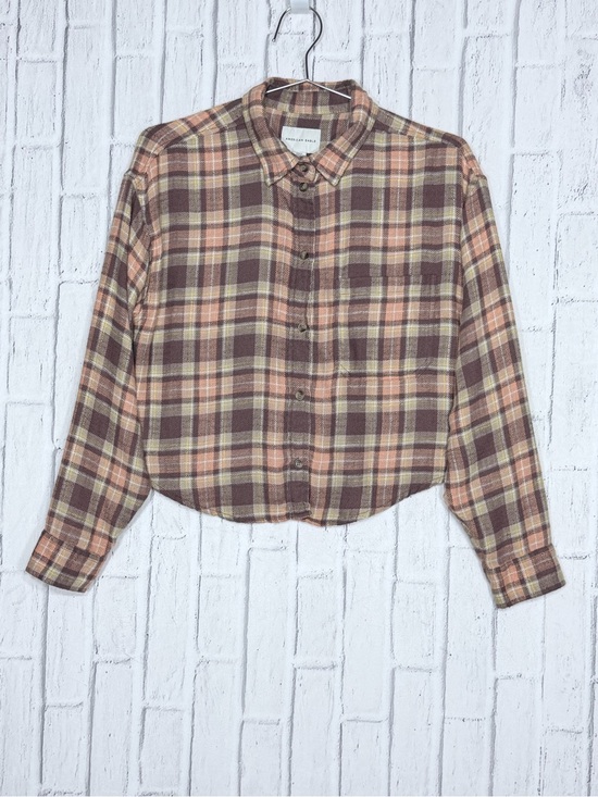 American Eagle Outfitters Tops - American Eagle Outfitters Plaid Button-Down Shirt in Brown and Cream SMALL